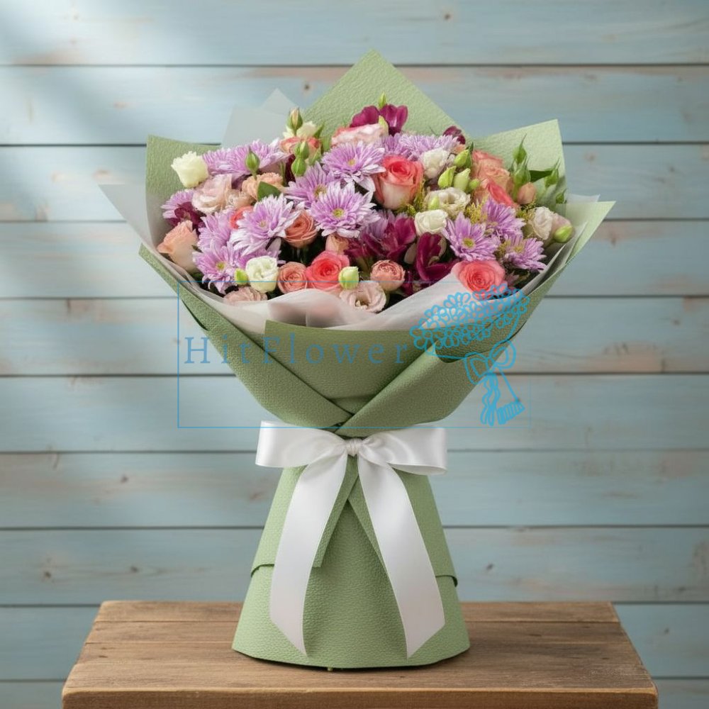 Букет цветов из: Розы, Альстромерии и Хризантемы